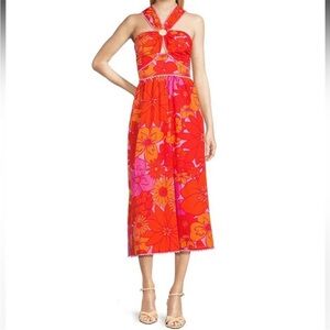 Vibrant Floral Midi Dress - Red and Pink